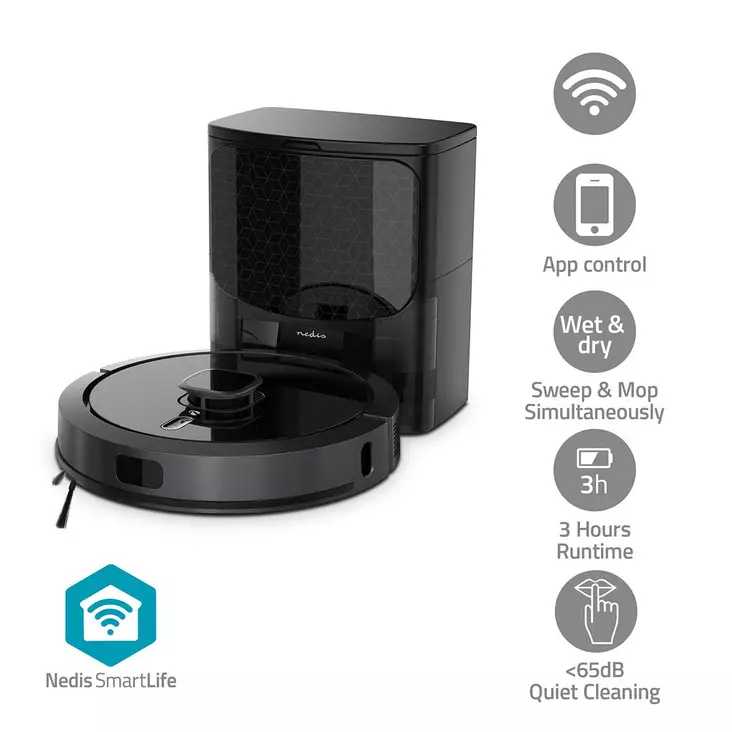 SmartLife Robot Pölynimuri | Navigointitapa: Laser-navigointi | Wi-Fi | Keräyssäiliön tilavuus: 0.6 l | Automaattinen lataus | Maksimi käyttöaika: 3 tuntia | Musta | Android / IOS - Robotti-imurit - 5412810447053 - 1