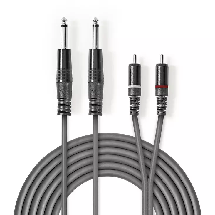 Stereoäänikaapeli | 2x 6.35 mm uros | 2x RCA uros | Niklattu | 1.50 m | Pyöreä | Tummanharmaa | Pahvikotelo - Audiokaapelit - 5412810295333 - 1