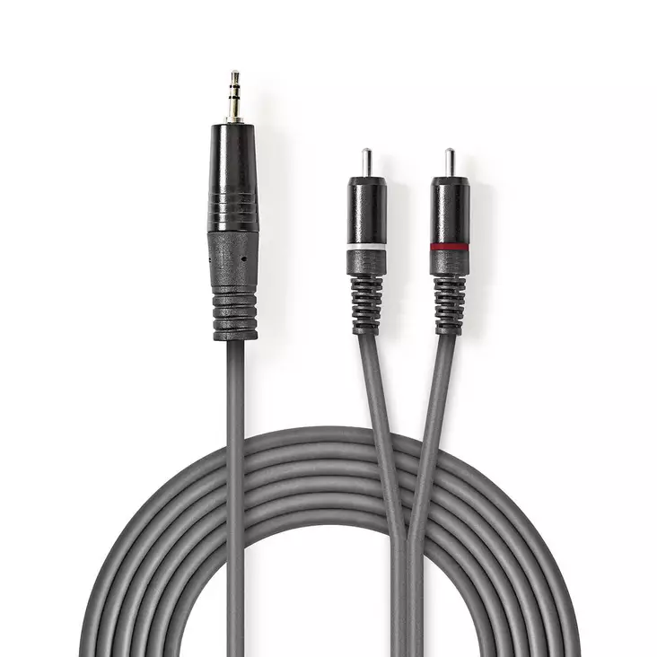Stereoäänikaapeli | 3.5 mm uros | 2x RCA uros | Niklattu | 1.50 m | Pyöreä | Tummanharmaa | Pahvikotelo - Audiokaapelit - 5412810295203 - 1