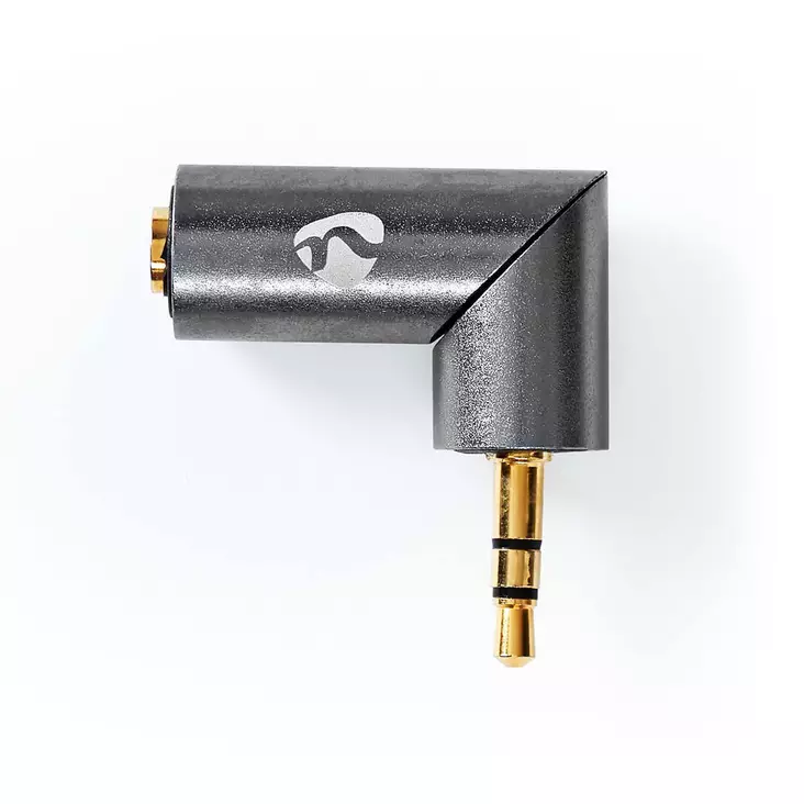 Stereoäänisovitin | 3.5 mm uros | 3.5 mm naaras | Kullattu | Suora | Alumiini | Gun Metal Harmaa / Kulta | 1 kpl | Laatikko kannella ja ikkunalla - Nedis tuotteet - 5412810333493 - 1