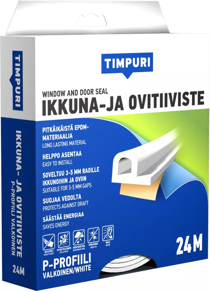 Tiiviste Timpuri P 24 m valkoinen - Ikkuna- ja ovitiivisteet - 6418091704433 - 1