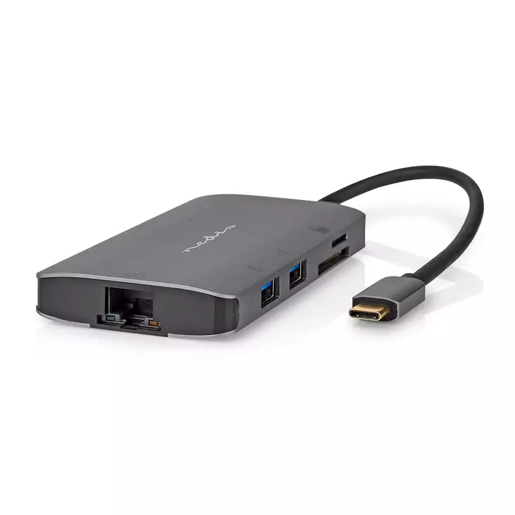 USB N Moniporttisovitin | 7-in-1 | USB 3.2 Gen 1 | USB-C Uros | HDMI Ulostulo / Micro SD / RJ45 Naaras / SD / USB-C Naaras / 3x USB-A Naaras | 5 Gbps | 0.20 m | Pyöreä | Kullattu | PVC | Antrasiitti | Laatikko - Tietokone ja verkko - 5412810414253 - 1