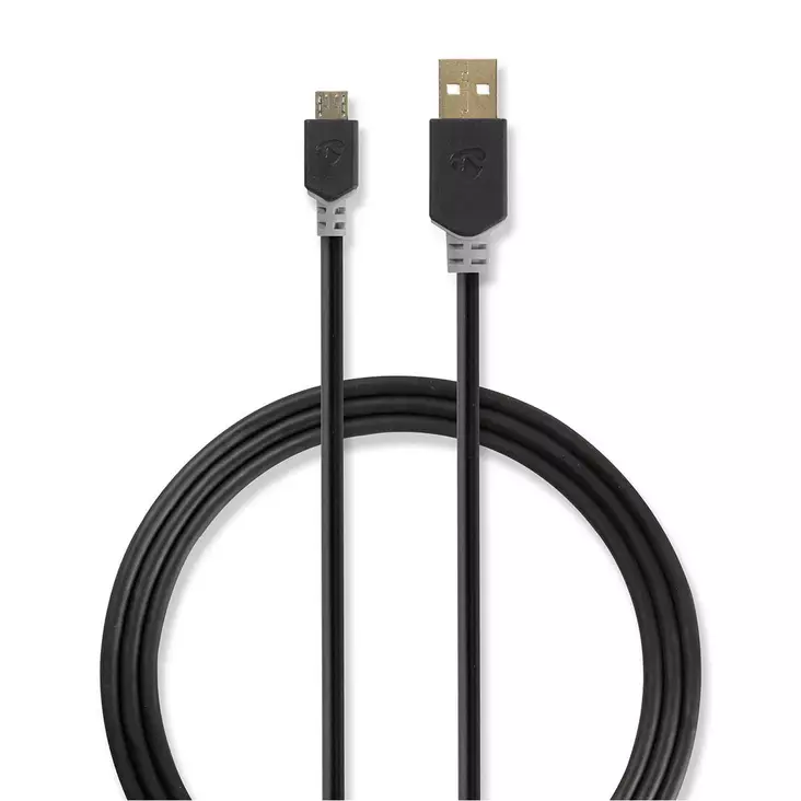 USB kaapeli | USB 2.0 | USB-A Uros | USB Micro-B Uros | 480 Mbps | Kullattu | 1.00 m | Pyöreä | PVC | Antrasiitti | Laatikko - Tietokone ja verkko - 5412810263493 - 1