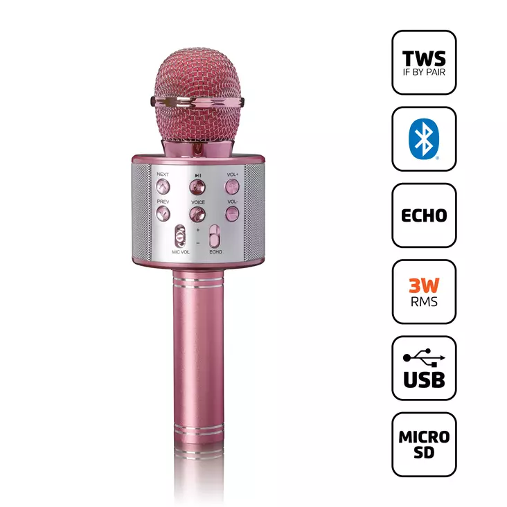 Karaokemikrofoni Bluetooth-kaiuttimella, USB- ja Micro SD-soittimella. - Mikrofonit ja karaokelaitteet - 8711902087823 - 1