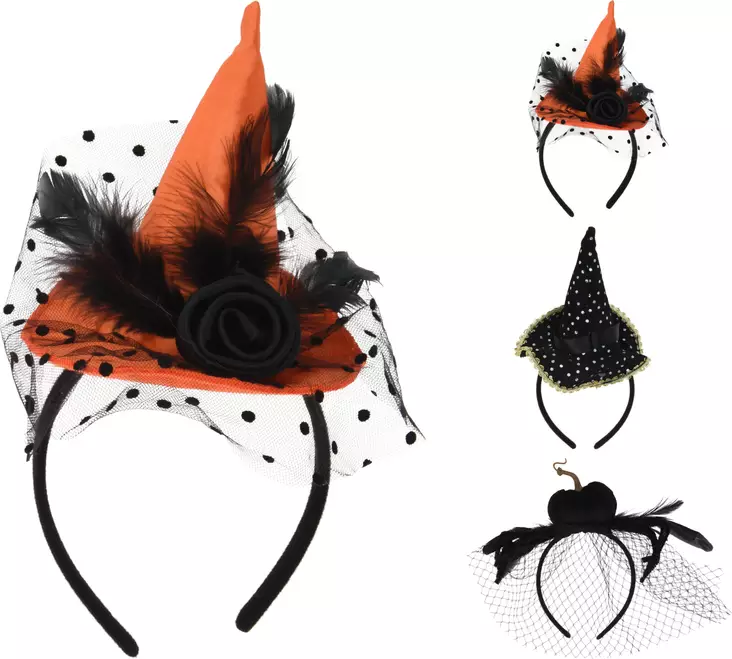 Halloween hiuspanta noitahattu koristeella – kevyt ja mukava asuste juhliin ja naamiaisiin - Puettavat juhlatarvikkeet - 8721037140553 - 1