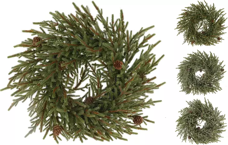 Joulukranssi 40cm vihreä tekokuusi kävyillä – näyttävä ja kestävä koriste kotiin ja juhlaan - Joulukoristeet ja -tekstiilit - 8721037215183 - 1