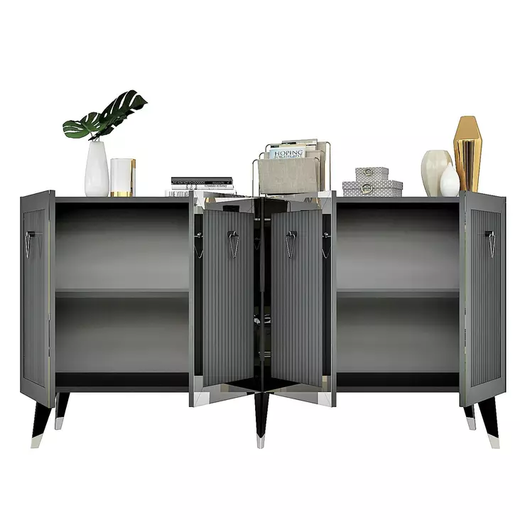 Anthrasitti Hopea Konsoli - 100% Melamiinipinnoitettu Lastulevy, 150x40x80 cm, 2 Pakettia, Tyylikäs ja Kestävä - Kaapit ja lipastot - 8683742034933 - 1