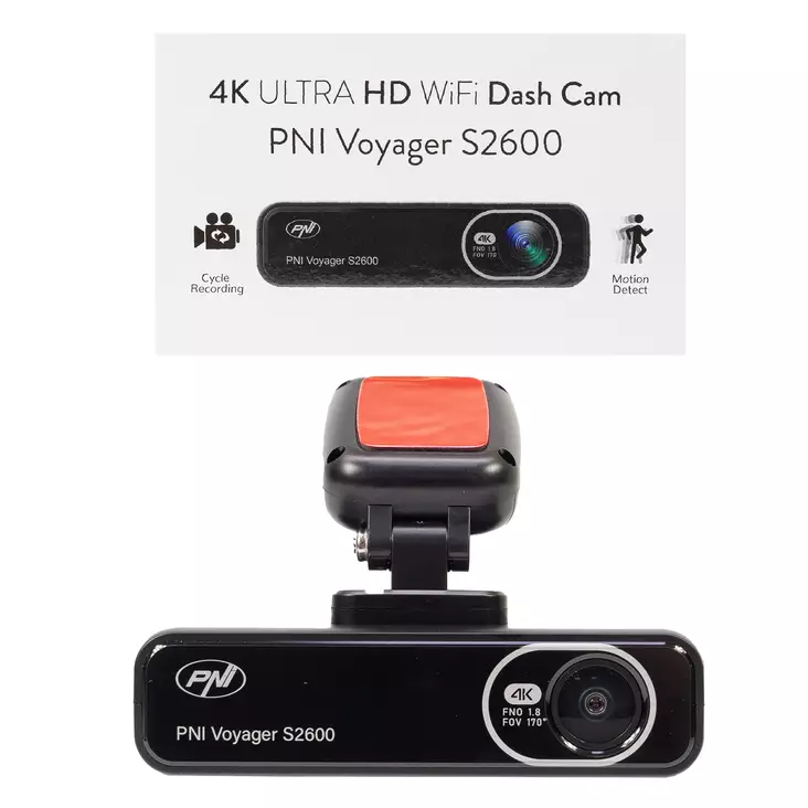Auton DVR-kamera PNI Voyager S2600 WiFi, 4K Ultra HD, GPS, ilman näyttöä, pysäköintivalvontatoiminto, G-sensori, video- ja äänitallennus, 12V/24V virtalähde - PNI tuotteet - 5949066530593 - 1