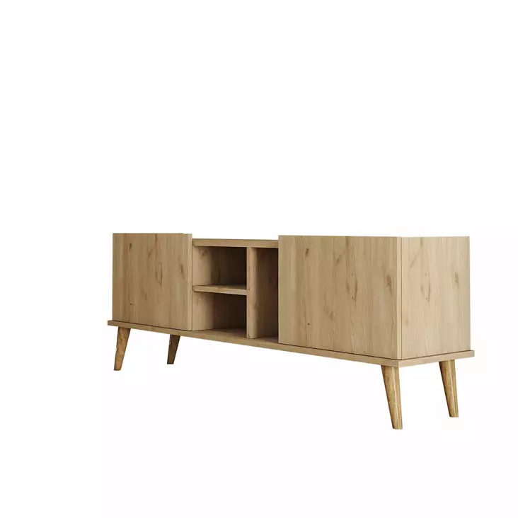 Boheemi TV-taso, 150x52x34 cm, Tammi, 100% Melamiinipinnoitettu Lastulevy, Useita Hyllyjä, Kiinnitettävissä Seinäkiinnitys - TV-tasot - 8683743041893 - 1