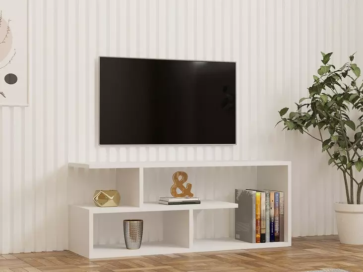 TV-taso, valkoinen, 100x40x29,6 cm, kestävä, tilava, tyylikäs - TV-tasot - 8683342851893 - 1