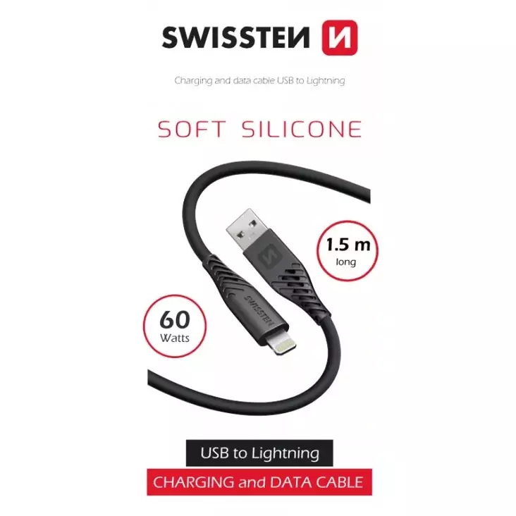 Datakaapeli USB / Ligthning 1.5 M 60W musta - Lightning-kaapelit - 8595217481473 - 1