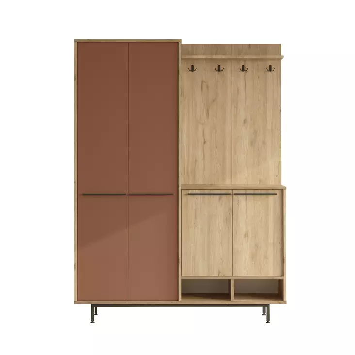Hall Standi - Tyylikäs ja Kestävä Säilytysratkaisu, 100% Melamiinipinnoitettu, 147,4x195,6x35,5 cm, Tammi-Punainen - Eteiskaapit - 8684283262793 - 1
