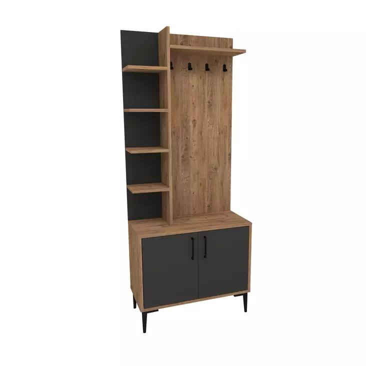 Hall Standi - Tyylikäs Säilytysratkaisu, Atlantic Pine Anthracite, 100% Melamiinipinnoitettu, 18 mm, 74,4x182,8x33 cm - Eteiskaapit - 8684283433773 - 1