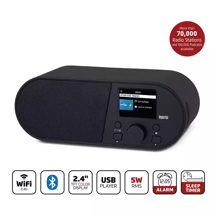 I105 Wi-Fi-internetradio 2,4 tuuman värinäytöllä Musta - Radiot ja MP3/4-soittimet - 4024035315003 - 1