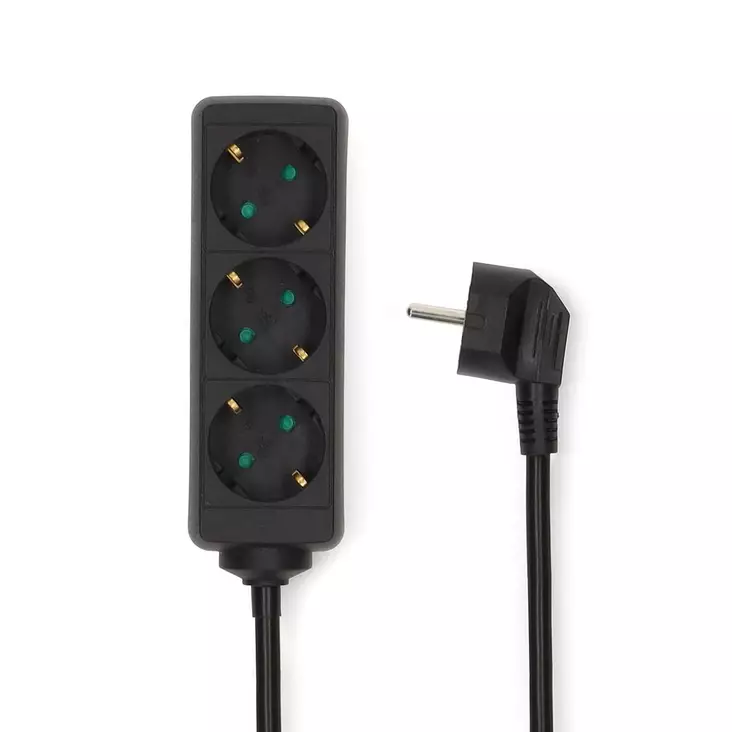 Jatkojohto | Maadoitettu virtaliitin / Tyyppi F (CEE 7/7) | 3-suuntainen | 3.00 m | 3680 W | 16 A | Maadoituksen tyyppi: Sivukontaktit | 230 V AC 50/60 Hz | Pistokannan kulma: 45 ° | H05VV-F 3G1.5mm² | Musta - Jatkojohdot - 5412810465873 - 30