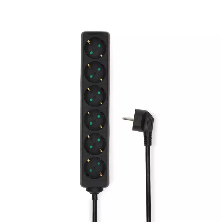 Jatkojohto | Maadoitettu virtaliitin / Tyyppi F (CEE 7/7) | 6-suuntainen | 3.00 m | 3680 W | 16 A | Maadoituksen tyyppi: Sivukontaktit | 230 V AC 50/60 Hz | Pistokannan kulma: 45 ° | H05VV-F 3G1.5mm² | Musta - Jatkojohdot - 5412810466023 - 30