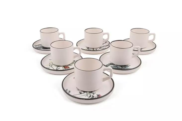 Kahvikuppisetti 12-osainen - Keraaminen, Antibakteerinen, Lämpöshokkikestävä, Helppo Puhdistaa, Astianpesukoneen Kestävä - Kahvi- ja teeastiat - 8683743758333 - 1