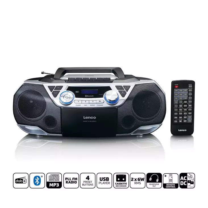 Kannettava Boombox, jossa on DAB+/FM-radio, Bluetooth®, CD, kasettinauhuri ja USB-soitin Hopea - Radiot ja MP3/4-soittimet - 8711902065043 - 1
