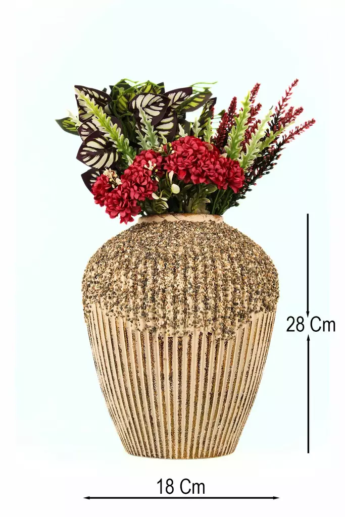 Käsinmaalattu Keraaminen Koristeellinen Ruukku, Ecru, 18 cm Halkaisija, 28 cm Korkeus, Tyylikäs Sisustuselementti - Kukka-amppelit ja maljakot - 8684283781683 - 1