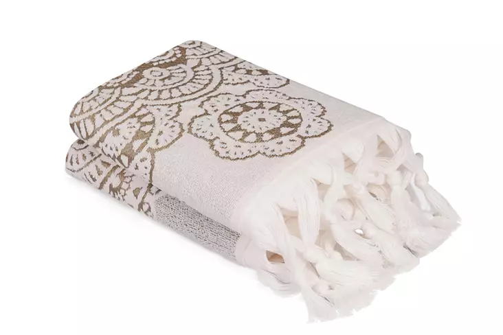 Käsipyyhesetti 2 kpl - 100% Puuvillaa, Ecru Ruskea, 50x90 cm, 550 gr/m² - Ylellinen Pehmeys ja Imukyky - Pyyhkeet ja kylpytakit - 8681875175943 - 1
