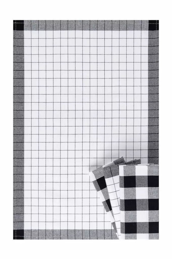Keittiöpyyhesetti (4 kpl) - Musta, 85% Puuvilla, 15% Polyesteri, 45x65 cm, Konepestävä 30-40 °C, Tyylikäs ja Kestävä - Keittiötekstiilit - 8684283784073 - 1