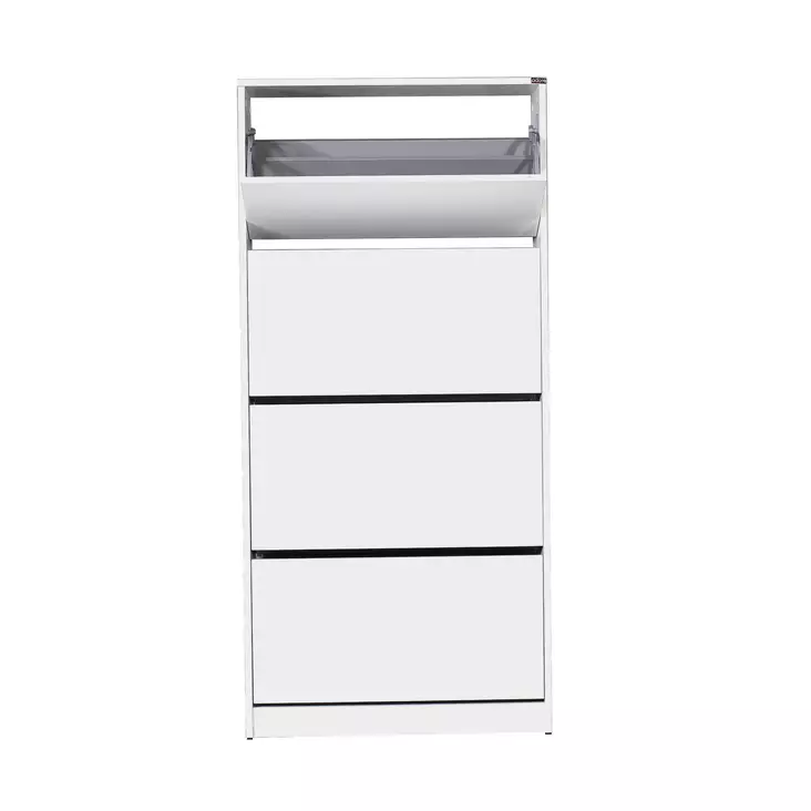 Kenkäkaappi Valkoinen 100% Melamiinipinnoitettu Lastulevy 73x157x26 cm 4 Vetolaatikkoa Seinäkiinnitys - Kenkäkaapit - 8682870658233 - 1