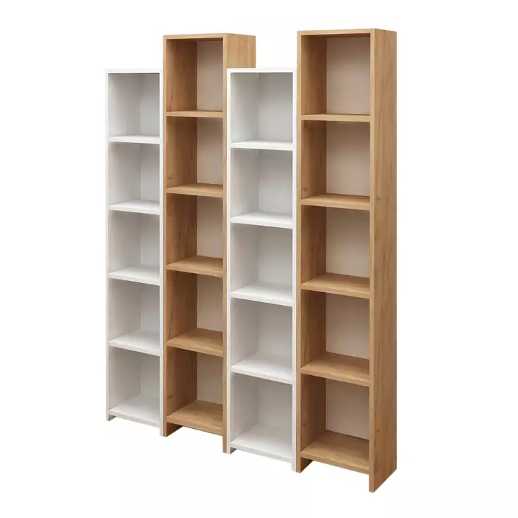 Kirjahylly, Moderni ja Tyylikäs, Tammi Valkoinen, 100% Melamiinipinnoitettu, 18mm, 134,4x180x25cm, Useita Hyllyjä - Kirjahyllyt - 8681875179033 - 1