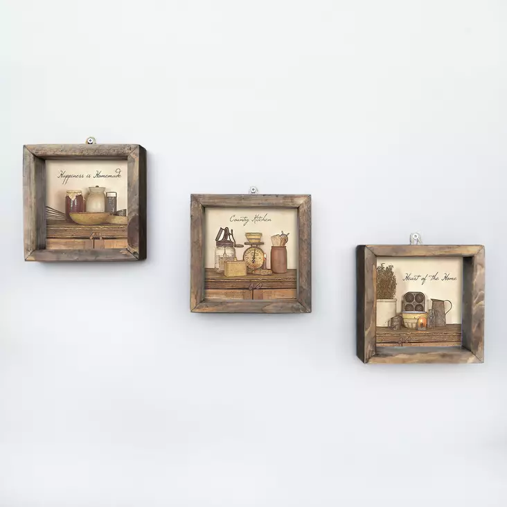 Koristeellinen Kehystetty MDF-Maalaus 3 kpl - Monivärinen Seinäkoriste 15x15 cm - UV-Painettu Mäntykehys - Taulut ja kehykset - 8681875299663 - 1