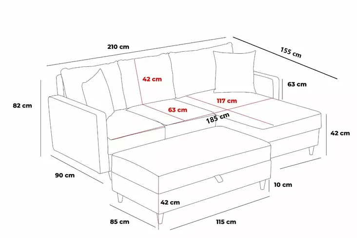 Kulmasohva, kerma, 210 cm leveä, moderni, mukava - Sohvat - 8683743274413 - 1