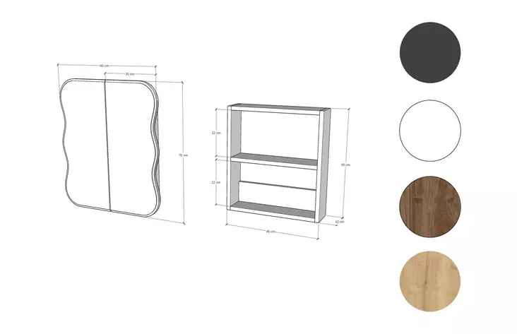 Kylpyhuonekaappi, 100% Hardboard, Pähkinä, Peili 60x70 cm, Kompakti Koko 12x45x50 cm, Yksi Paketti, Kestävä ja Tyylikäs - Kylpyhuonekalusteet - 8683742873303 - 1