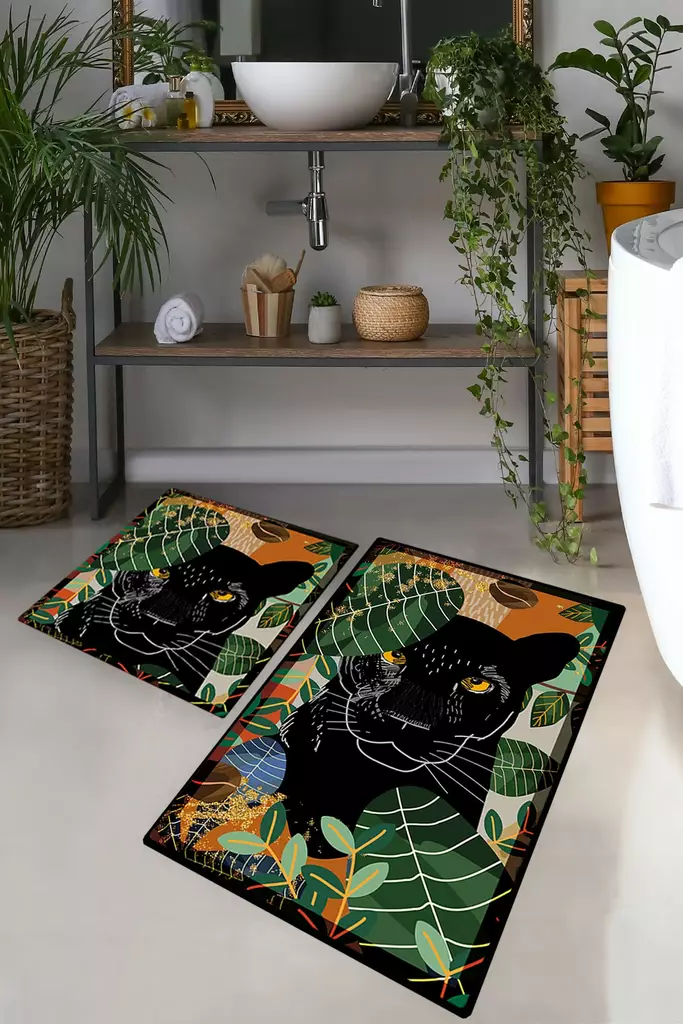 Kylpyhuonematto Setti 2-osainen - Monivärinen, 100% Polyesteri, Antibakteerinen, Liukumaton, 50x60cm & 60x100cm - Kylpyhuonematot ja kosteantilan matot - 8683743998463 - 1
