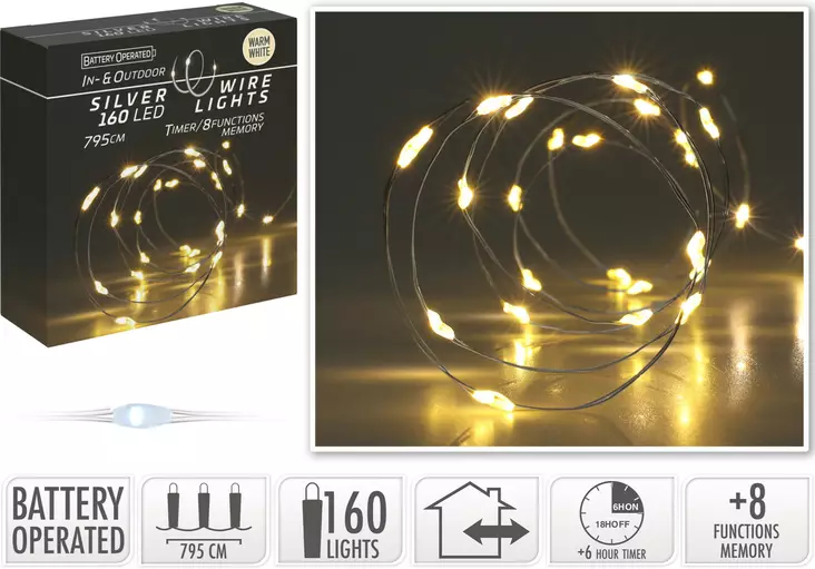 LED-Valoketju 160 lamppua Hopealanka - Valosarjat - 8720573666343 - 1