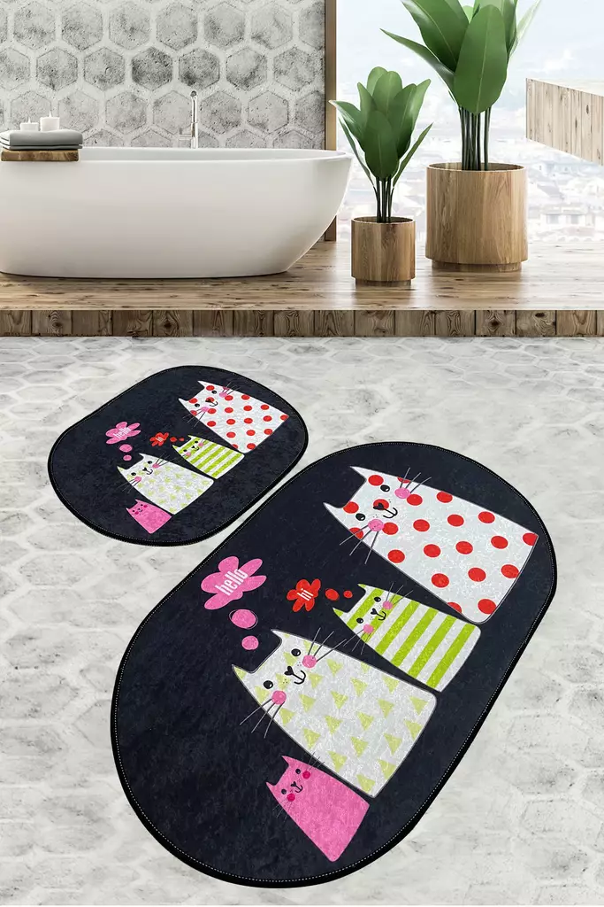 Luxus Kylpyhuonemattosetti (2 kpl), monivärinen, 60 x 100 cm, antibakteerinen, liukumaton - Kylpyhuonematot ja kosteantilan matot - 8683342287203 - 1