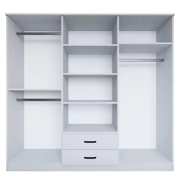 Matta Valkoinen Vaatekaappi - 100% Melamiinipinnoitettu Lastulevy, 18mm, 180x190x45cm, Useita Hyllyjä, Kiinnitettävä Seinäkiinnitys - Vaatekaapit - 8684283110063 - 1