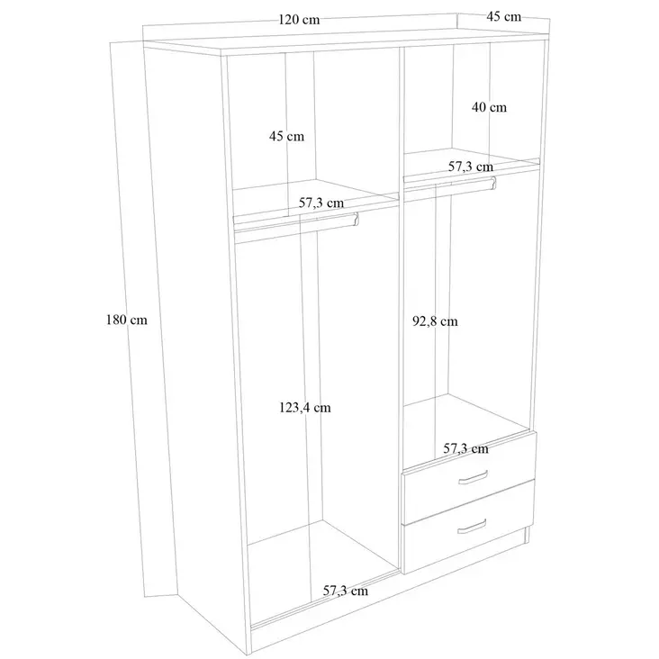 Matta Valkoinen Vaatekaappi - 120x180x45 cm - 100% Melamiinipinnoitettu Lastulevy - Helppo Koota - 4 Pakettia - Vaatekaapit - 8684282617723 - 1