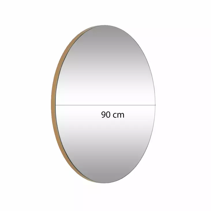 Moderni Kultainen Peili - 90 cm Halkaisija, 18 mm Paksuus, 100% Melamiinipinnoitettu, Seinään Kiinnitettävä - Peilit - 8683743270293 - 1