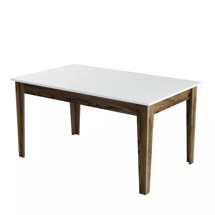 Moderni Ruokapöytä - 145x75x88 cm, Pähkinä Valkoinen, 100% Melamiinipinnoitettu, Suntalam Jalat, Säilytystila 42,9x9 cm - Ruokapöydät - 8683743327263 - 1