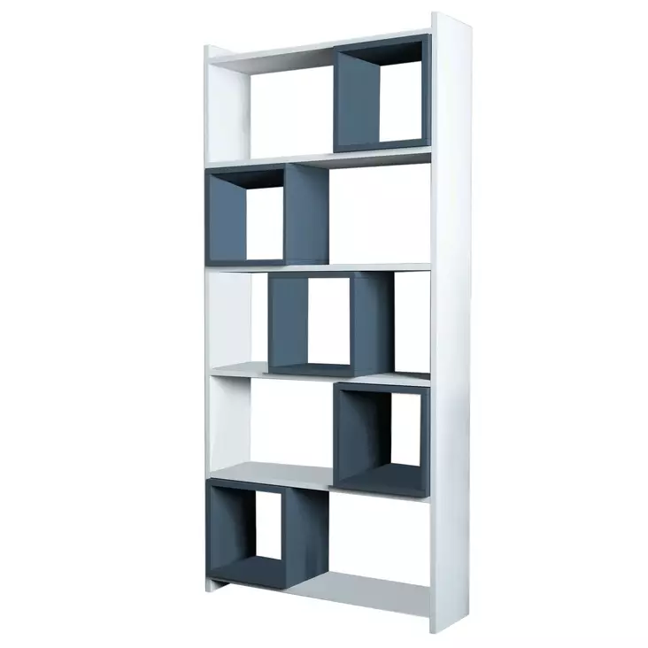 Moderni Valkoinen Sininen Kirjahylly - 100% Melamiinipinnoitettu Lastulevy, 18 mm, 80x170x22 cm, Useita Hyllyjä - Kirjahyllyt - 8681875207743 - 1