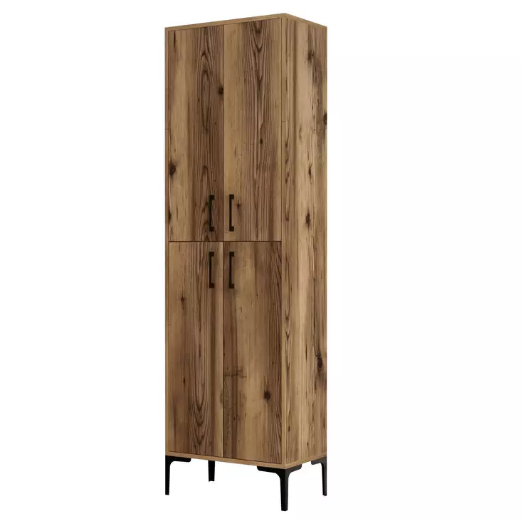 Monikäyttöinen Kaappi, Pähkinä, 100% Melamiinipinnoitettu, 18 mm, Metalli Jalusta ja Kahva, 60x200x35 cm, Seinään Kiinnitettävä - Kaapit ja lipastot - 8683342170123 - 1