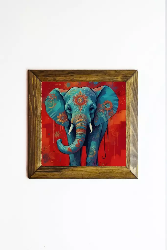 Monivärinen Koristeellinen Kehystetty Maalaus 26x26 cm - 100% Kivi, 100% Puinen Kehys, UV-Painatus, Seinäkoriste - Taulut ja kehykset - 8684283589043 - 1
