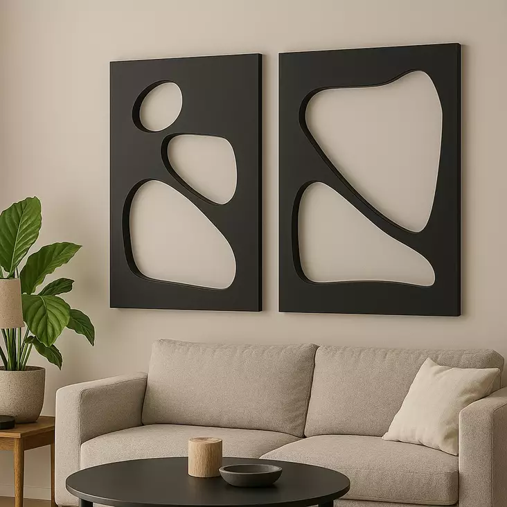 Musta MDF-seinäkoriste 50x70 cm (2 kpl) - Tyylikäs ja moderni sisustusratkaisu kodin tai toimiston seinille - Taulut ja kehykset - 8684283720453 - 1