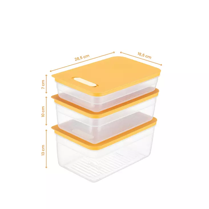 Oranssi Keittiön Säilytyslaatikko Setti (3 kpl) - BPA-vapaa, Konepesun Kestävä, 2500-5000 ml, 100% Muovia - Eväsrasiat ja ruoansäilytysastiat - 8684282978183 - 1