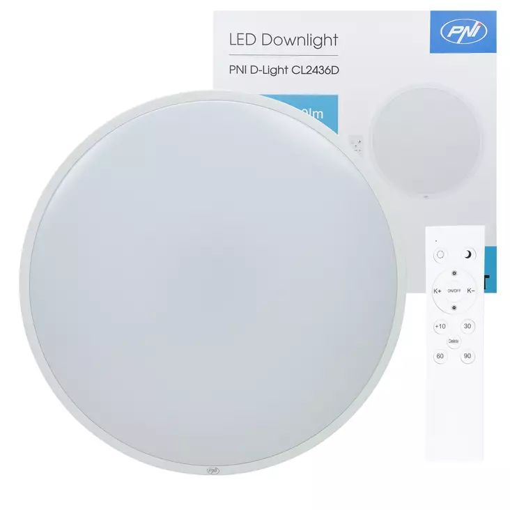 PNI D-Light CL2436D 36W LED-kattovalaisin, himmennettävä, kaukosäätimellä, pyöreä 41 cm, 3000K-6500K, 230V virtalähde, 3600 lm, valkoinen - PNI tuotteet - 5949066543043 - 1