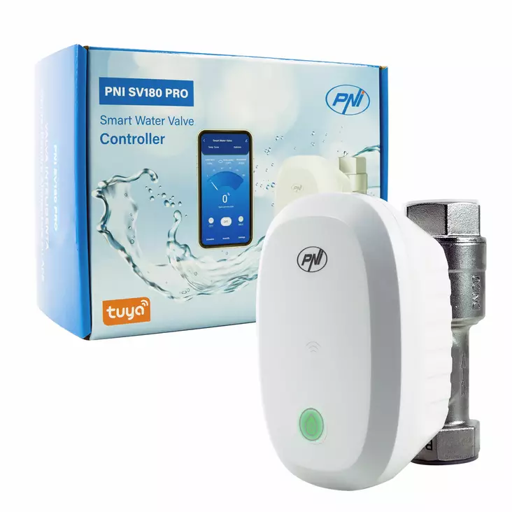 PNI SV180 PRO älykäs vesiventtiili, Wi-Fi-yhteys, IP65, DN20, 3/4 PNI Smart- tai Tuya-sovellus, yhteensopiva Amazon Alexan ja Google Homen kanssa, mittaa vedenkulutusta, virtausmittari - PNI tuotteet - 5949066542893 - 1