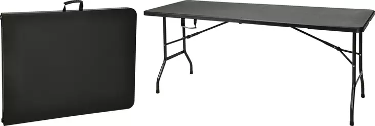 Pöytä 180x70x74 cm, musta, kokoontaitettava, metallijalat, kantokahva, automaattinen lukitus, retkeilyyn ja juhliin - Puutarhapöydät - 8721037330183 - 1