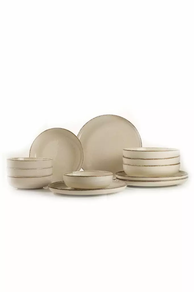 Ruokailuvälinesetti (12 osaa), kerma, 24 cm, 20 cm, 15 cm, kestävä, tyylikäs, käytännöllinen - Lautaset - 8683743290093 - 1