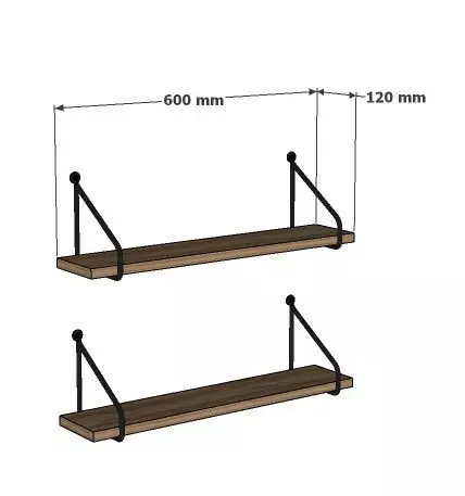 Safiiritammi Seinä Hylly 60x12cm - 100% Melamiinipinnoitettu Lastulevy, 18mm Paksuus, Teollinen ja Maalaismainen Tyyli - Seinähyllyt - 8682870717053 - 1