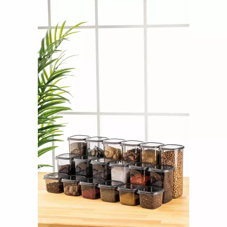 Säilytyslaatikko-setti (18 osaa), antrasiitti, 10 x 10 x 9,5 cm / 550 ml, kestävä, BPA-vapaa - Muovilaatikot ja säilytyslaatikot - 8683742869023 - 1