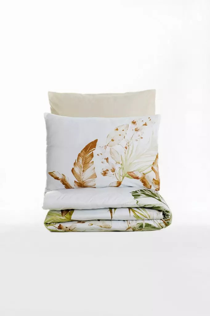 Satiini kaksinkertainen pussilakanasetti, beige valkoinen vihreä, 200 x 220 cm, pehmeä, kestävä, helppohoitoinen - Lakanat ja tyynyliinat - 8683742575153 - 1
