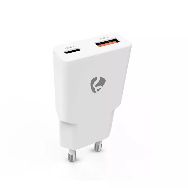 Seinälaturi | 30 W | GaN | PD3.0 | 1.5 / 2.0 / 2.5 / 3.0 A | Lähtöliitäntöjen määrä: 2 | USB-A / USB-C | Automaattinen Jännitteen Valinta | Valkoinen - Verkkolaturit - 5412810470303 - 1
